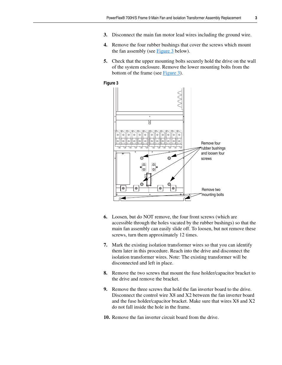 Rockwell Automation 20D PowerFlex 700H/S Frame 9 Main Fan and Isolation Transformer Assembly Replacement User Manual | Page 3 / 8