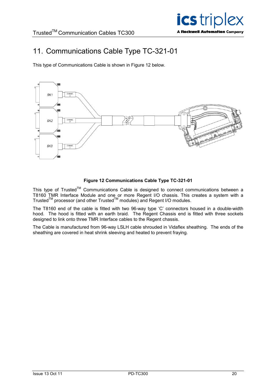 Communications cable type tc-321-01, Figure 12 communications cable type tc-321-01, Trusted | Communication cables tc300 | Rockwell Automation TC300 Trusted Communications Cables User Manual | Page 20 / 22
