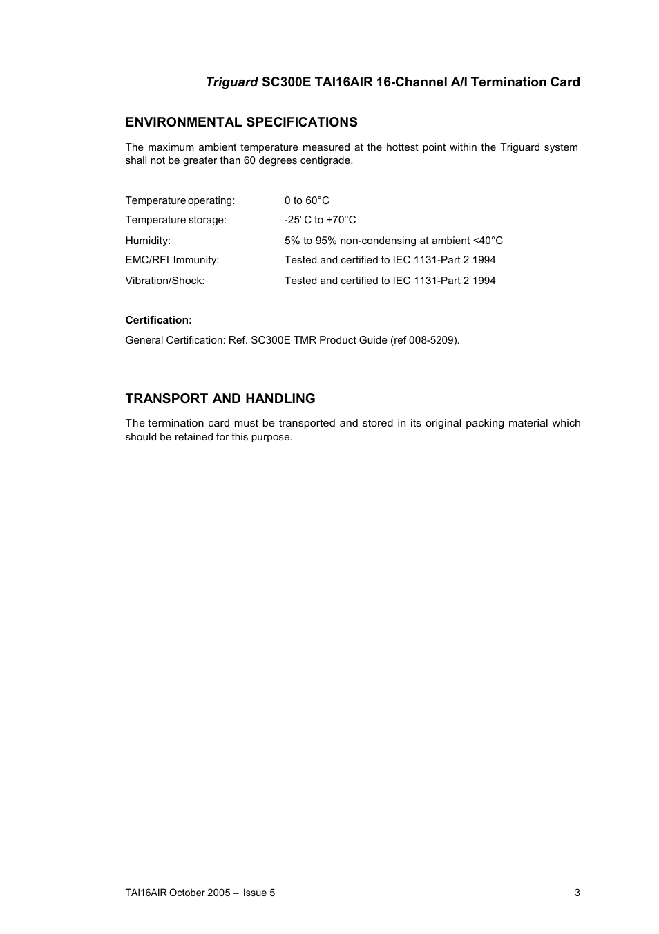 Transport and handling | Rockwell Automation TAI16AIR 16-Channel Analogue Input Termination Card User Manual | Page 3 / 11