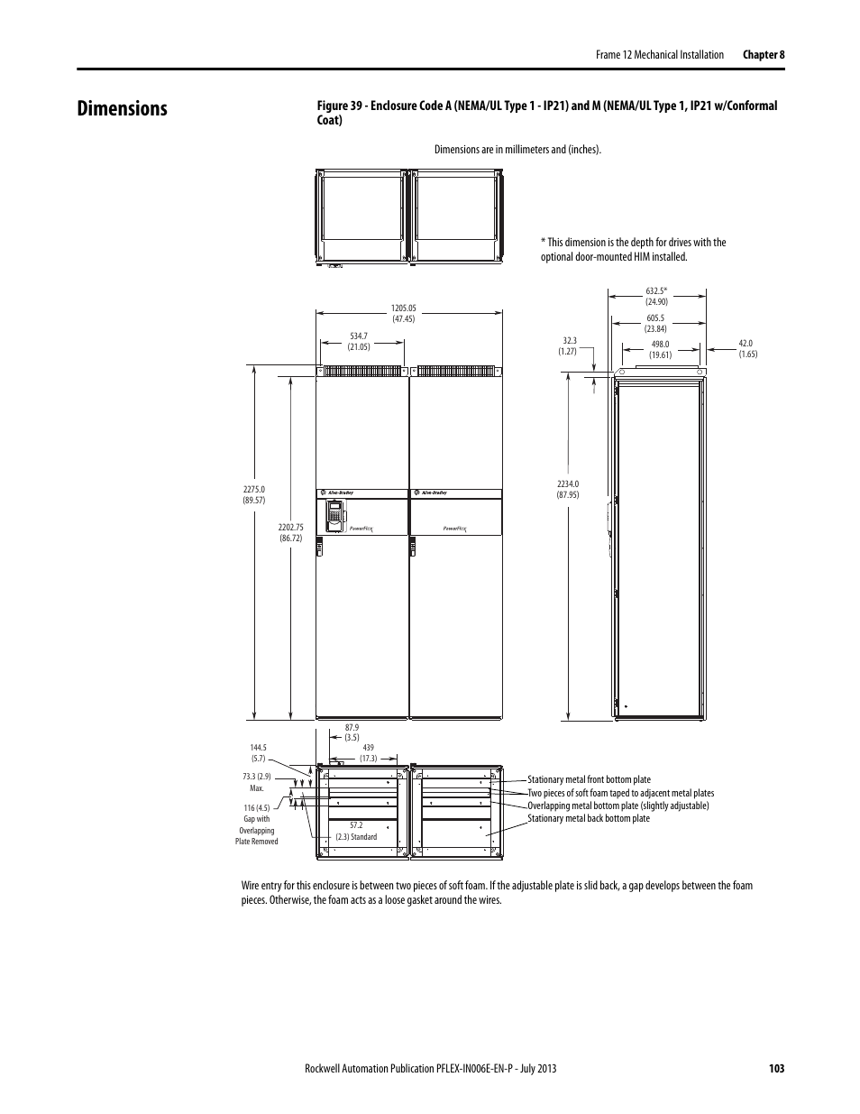 Dimensions | Rockwell Automation 20D PowerFlex 700H and 700S Frame 9...14 Drives User Manual | Page 103 / 220