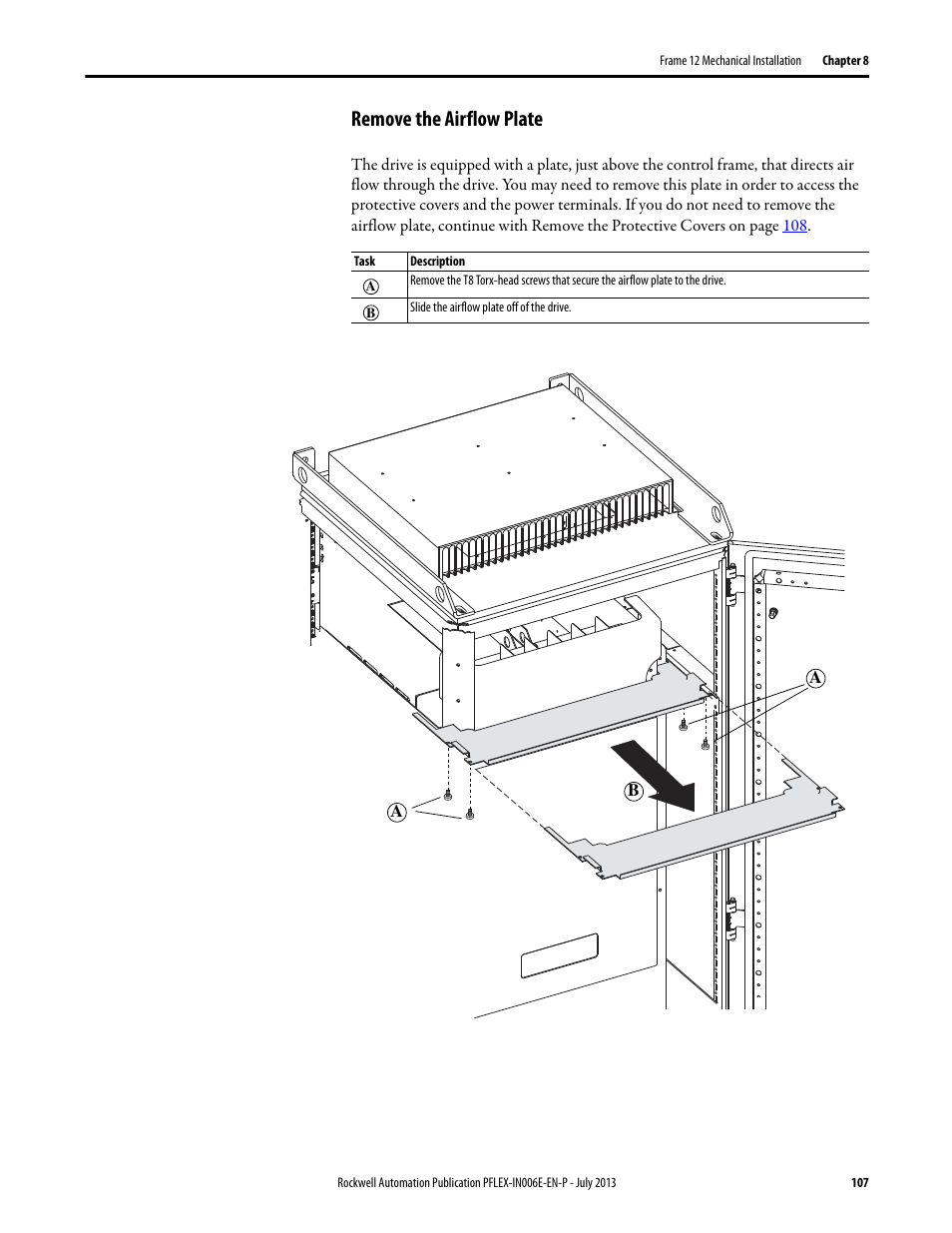 Remove the airflow plate | Rockwell Automation 20D PowerFlex 700H and 700S Frame 9...14 Drives User Manual | Page 107 / 220