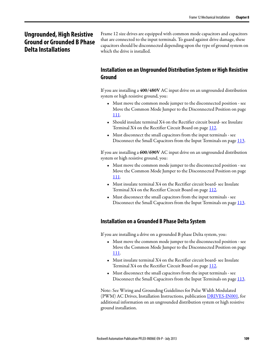 Installation on a grounded b phase delta system | Rockwell Automation 20D PowerFlex 700H and 700S Frame 9...14 Drives User Manual | Page 109 / 220