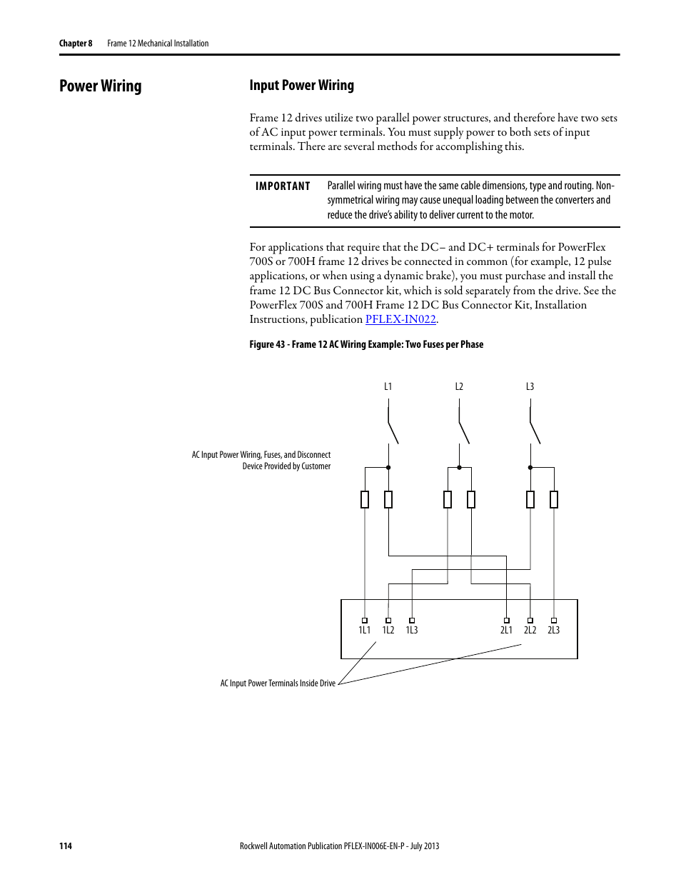 Power wiring, Input power wiring | Rockwell Automation 20D PowerFlex 700H and 700S Frame 9...14 Drives User Manual | Page 114 / 220