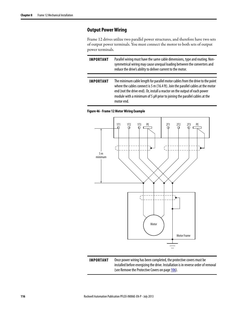 Output power wiring | Rockwell Automation 20D PowerFlex 700H and 700S Frame 9...14 Drives User Manual | Page 116 / 220