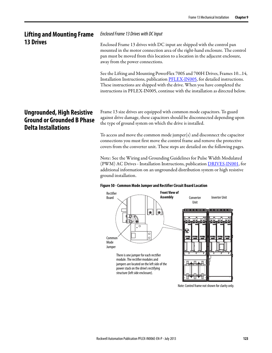 Lifting and mounting frame 13 drives | Rockwell Automation 20D PowerFlex 700H and 700S Frame 9...14 Drives User Manual | Page 123 / 220