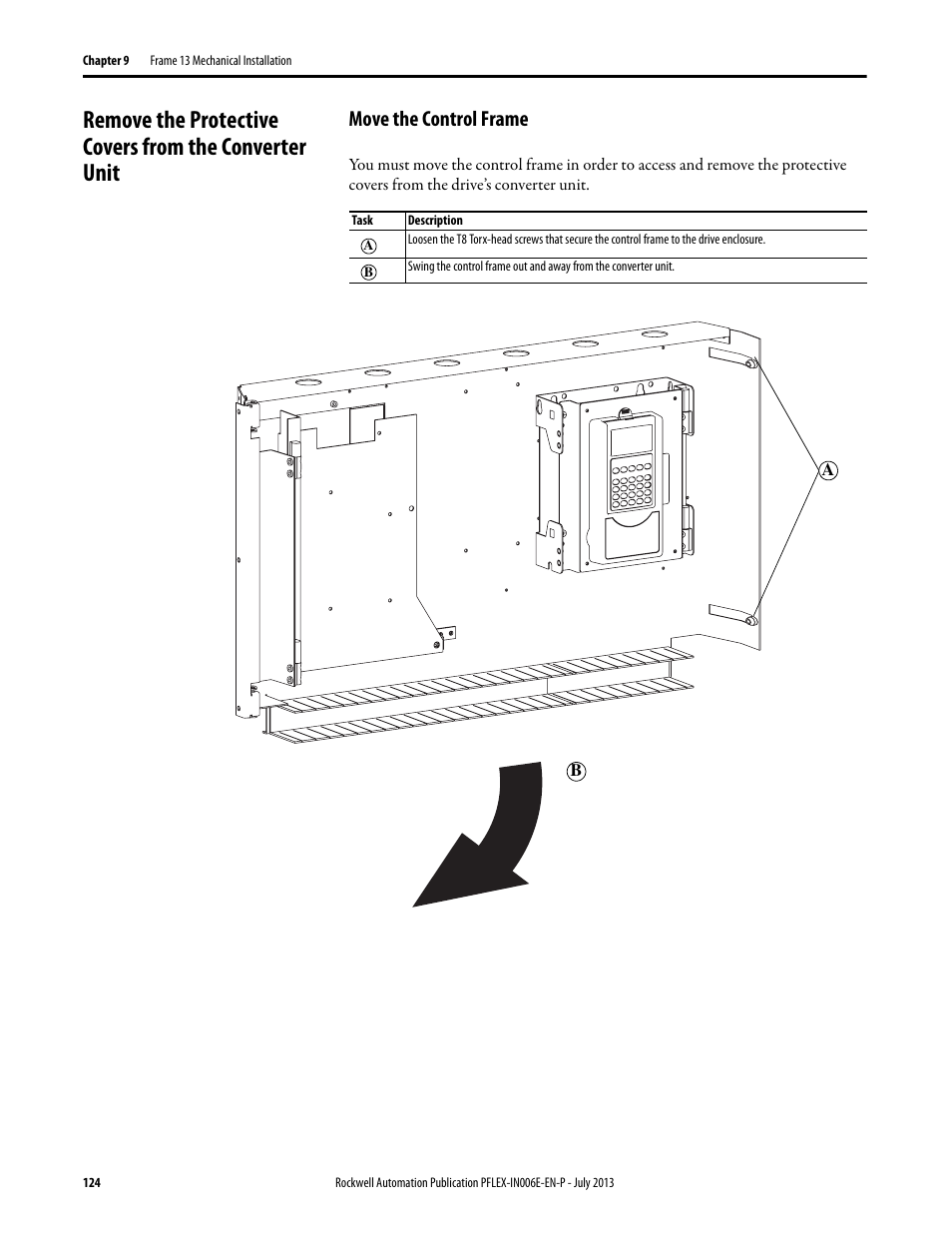 Move the control frame | Rockwell Automation 20D PowerFlex 700H and 700S Frame 9...14 Drives User Manual | Page 124 / 220