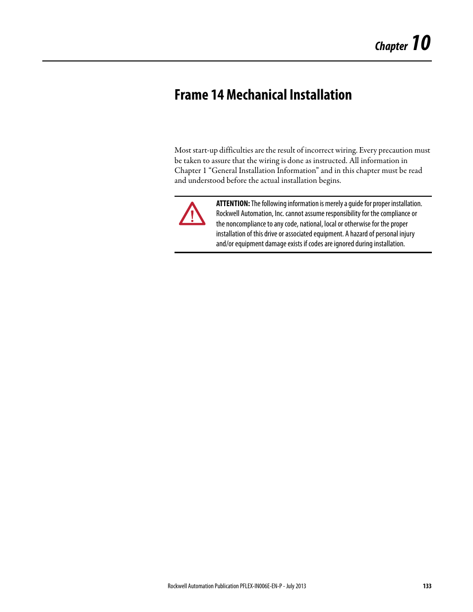 Chapter 10 - frame 14 mechanical installation, Chapter 10, Frame 14 mechanical installation | Rockwell Automation 20D PowerFlex 700H and 700S Frame 9...14 Drives User Manual | Page 133 / 220