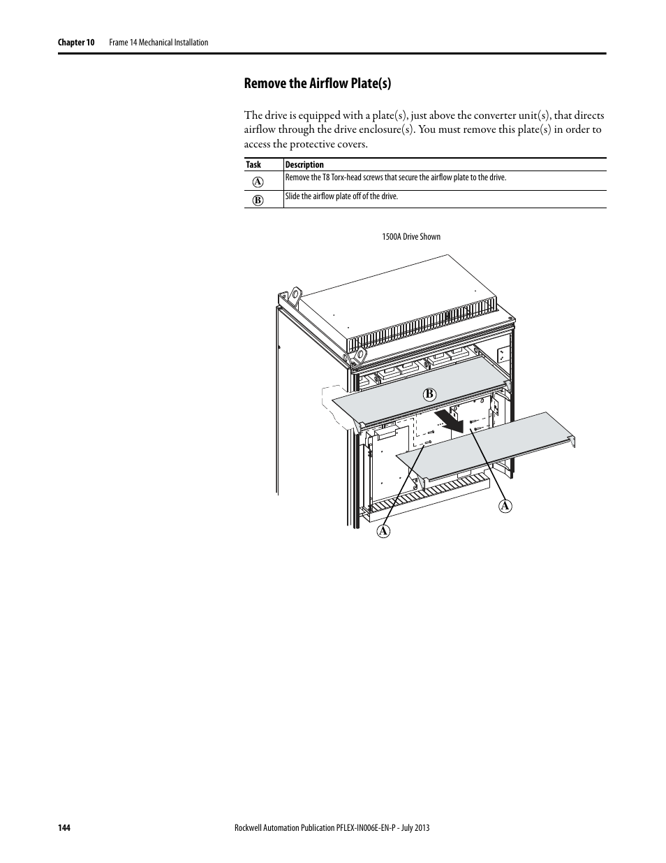Remove the airflow plate(s) | Rockwell Automation 20D PowerFlex 700H and 700S Frame 9...14 Drives User Manual | Page 144 / 220