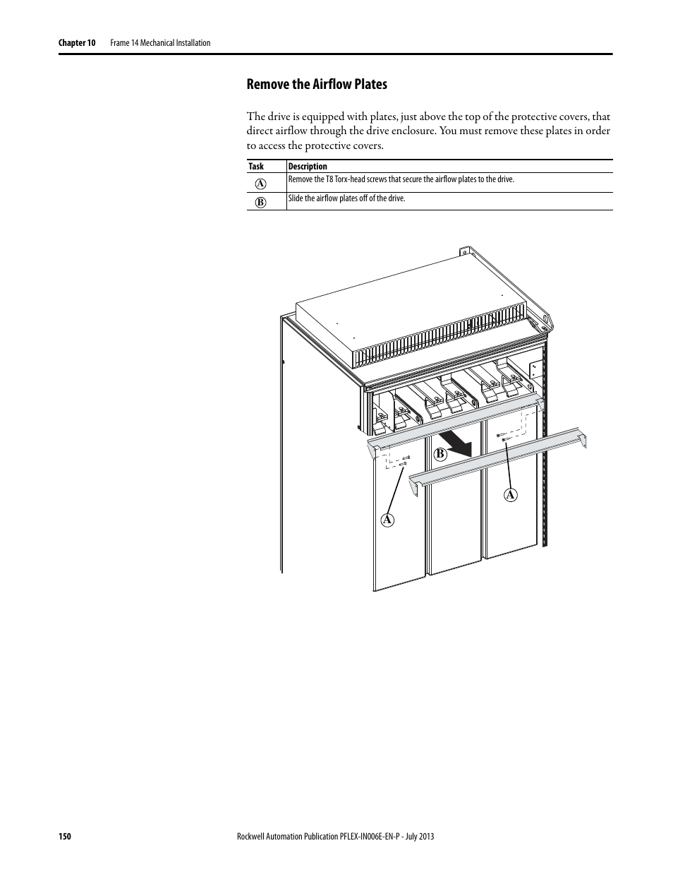 Remove the airflow plates | Rockwell Automation 20D PowerFlex 700H and 700S Frame 9...14 Drives User Manual | Page 150 / 220