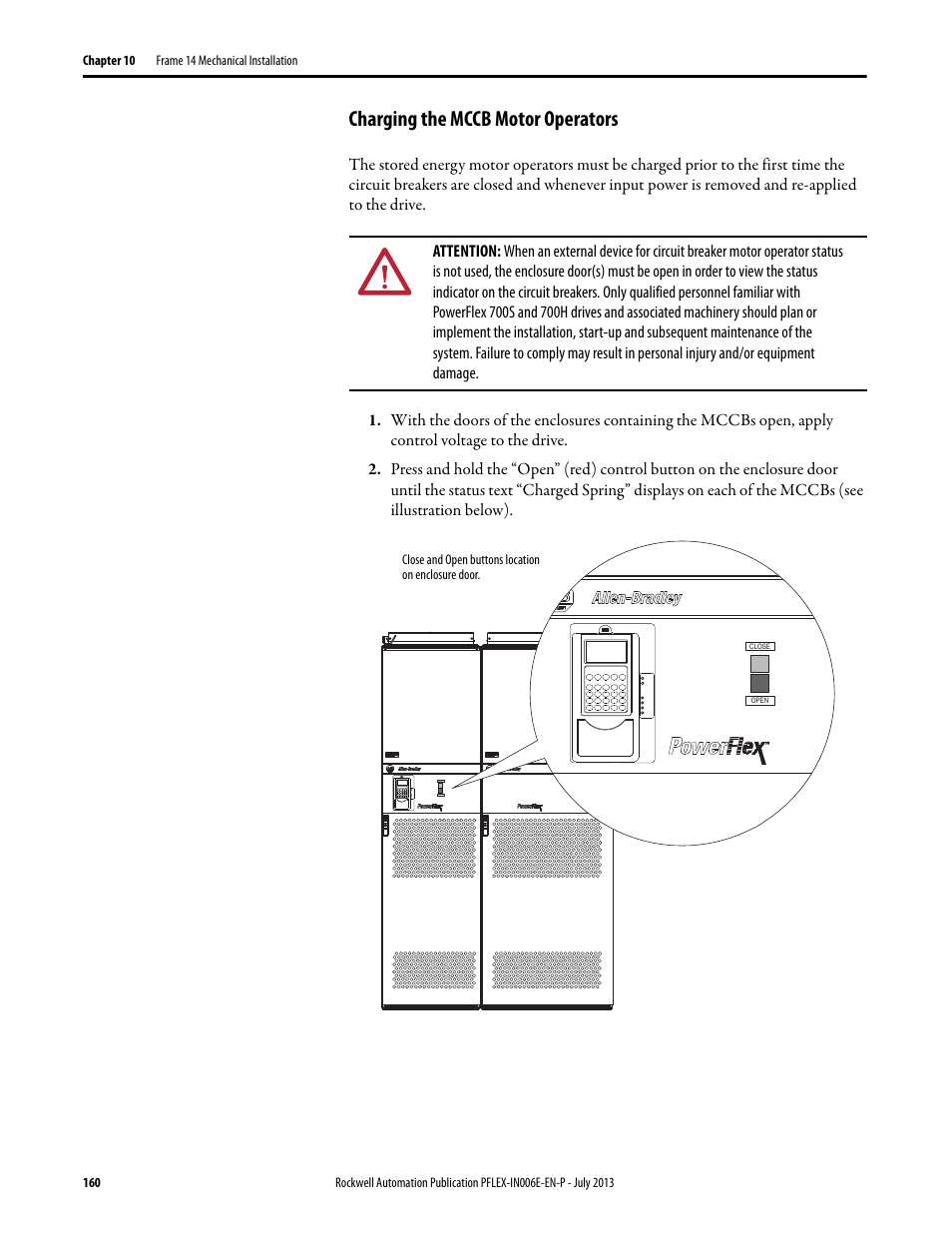 Charging the mccb motor operators | Rockwell Automation 20D PowerFlex 700H and 700S Frame 9...14 Drives User Manual | Page 160 / 220