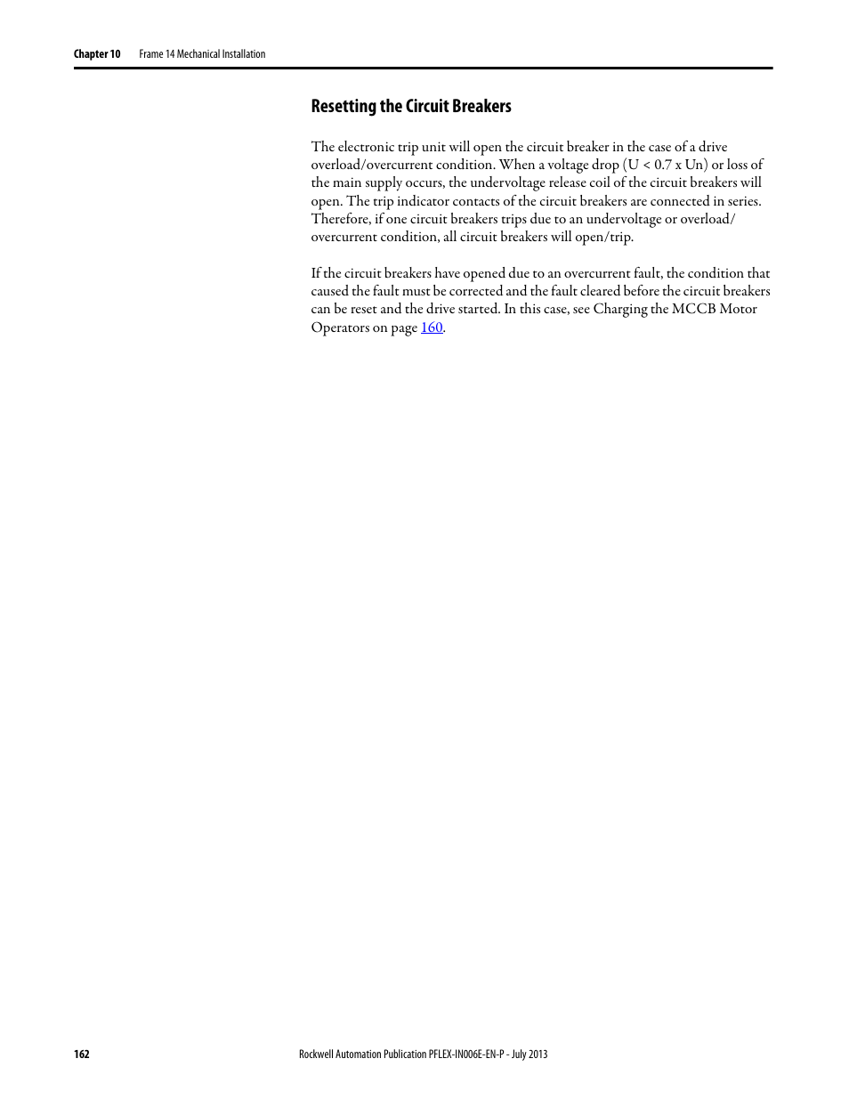 Resetting the circuit breakers | Rockwell Automation 20D PowerFlex 700H and 700S Frame 9...14 Drives User Manual | Page 162 / 220