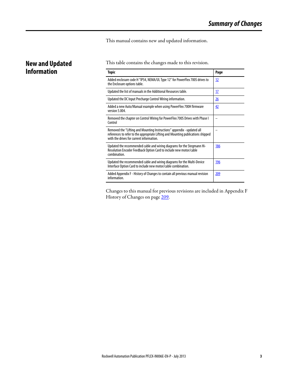 Summary of changes, New and updated information | Rockwell Automation 20D PowerFlex 700H and 700S Frame 9...14 Drives User Manual | Page 3 / 220