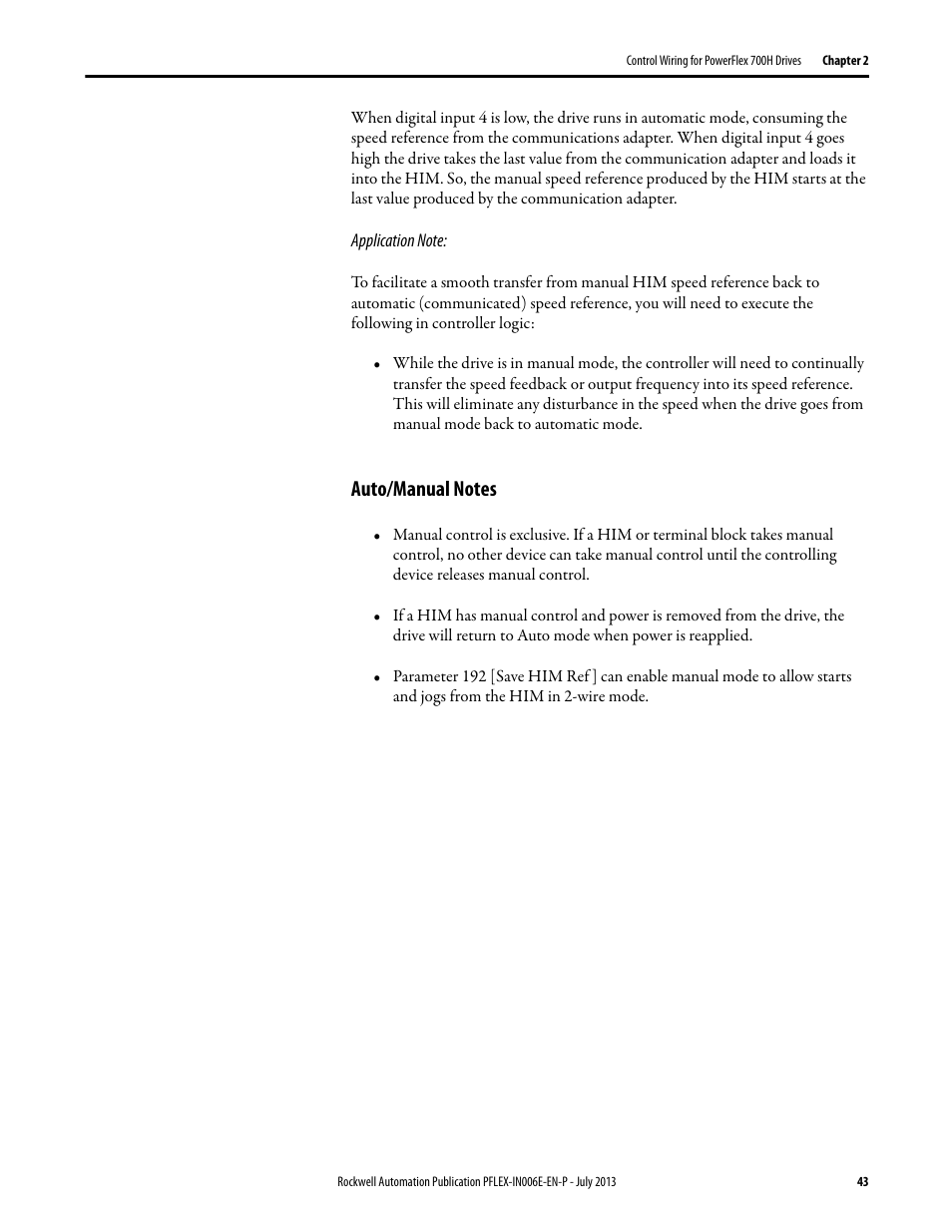 Auto/manual notes | Rockwell Automation 20D PowerFlex 700H and 700S Frame 9...14 Drives User Manual | Page 43 / 220