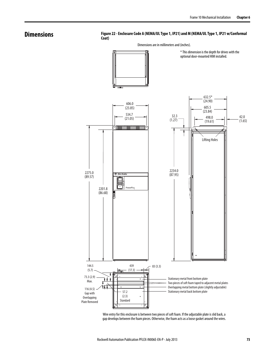 Dimensions | Rockwell Automation 20D PowerFlex 700H and 700S Frame 9...14 Drives User Manual | Page 73 / 220
