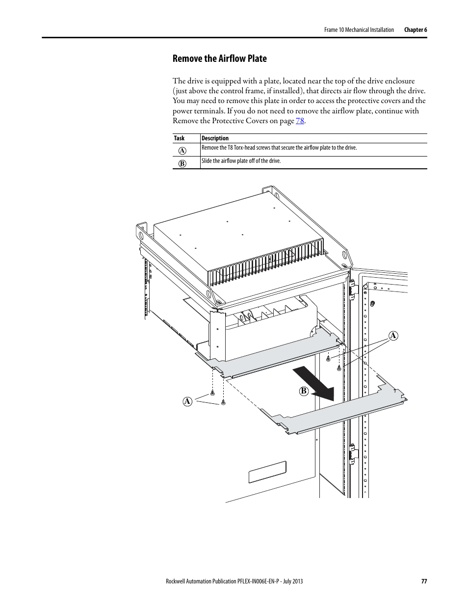 Remove the airflow plate | Rockwell Automation 20D PowerFlex 700H and 700S Frame 9...14 Drives User Manual | Page 77 / 220