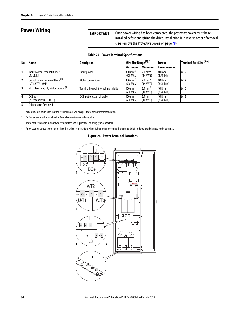 Power wiring | Rockwell Automation 20D PowerFlex 700H and 700S Frame 9...14 Drives User Manual | Page 84 / 220