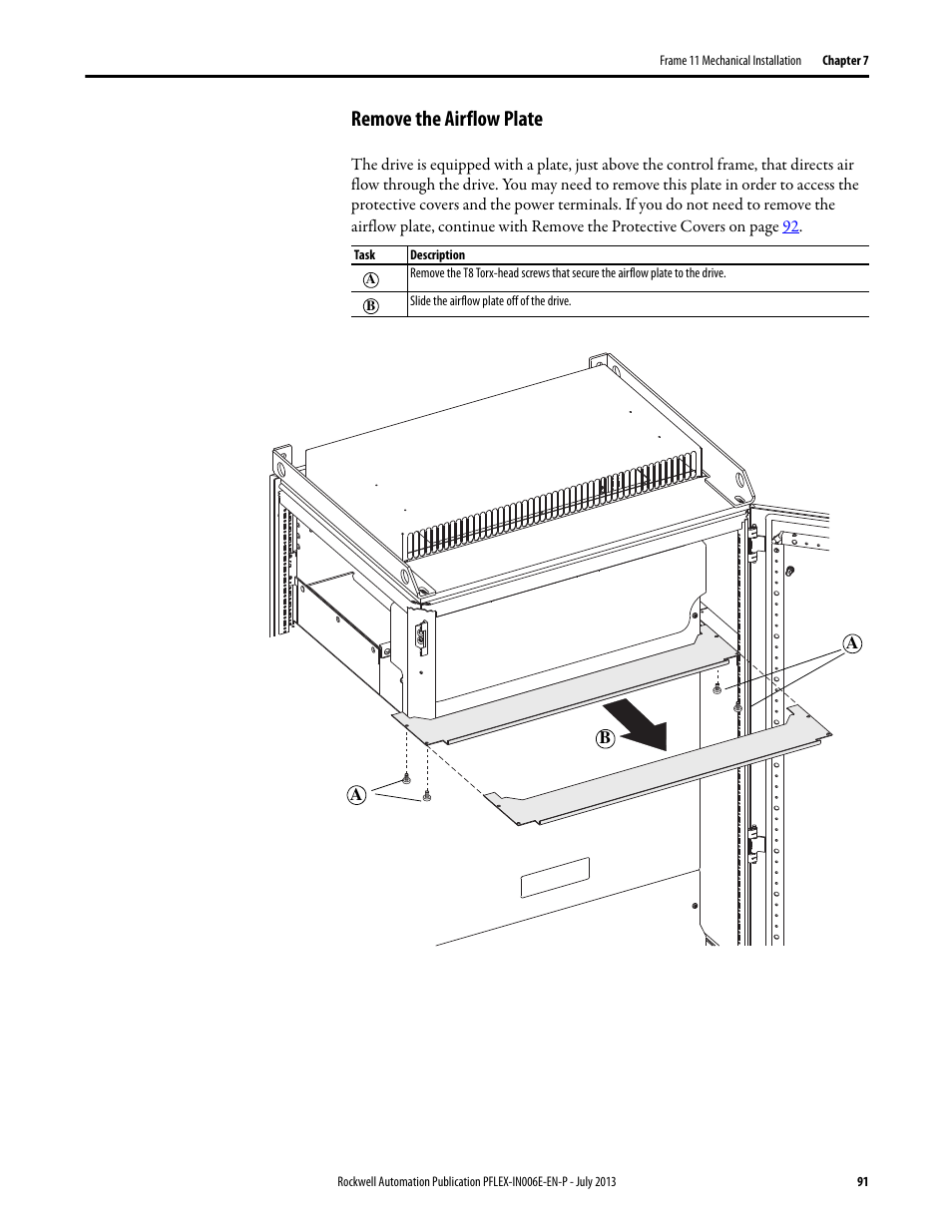Remove the airflow plate | Rockwell Automation 20D PowerFlex 700H and 700S Frame 9...14 Drives User Manual | Page 91 / 220