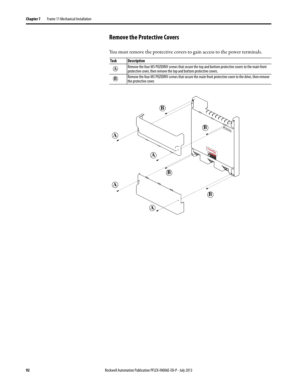Remove the protective covers | Rockwell Automation 20D PowerFlex 700H and 700S Frame 9...14 Drives User Manual | Page 92 / 220