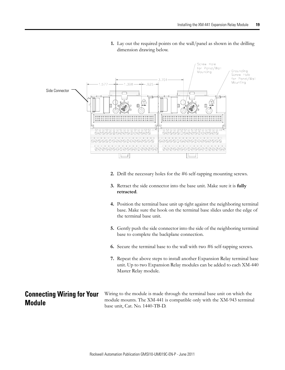 Connecting wiring for your module | Rockwell Automation 1440-REX00-04RD XM-441 Expansion Relay Module User Manual | Page 19 / 38
