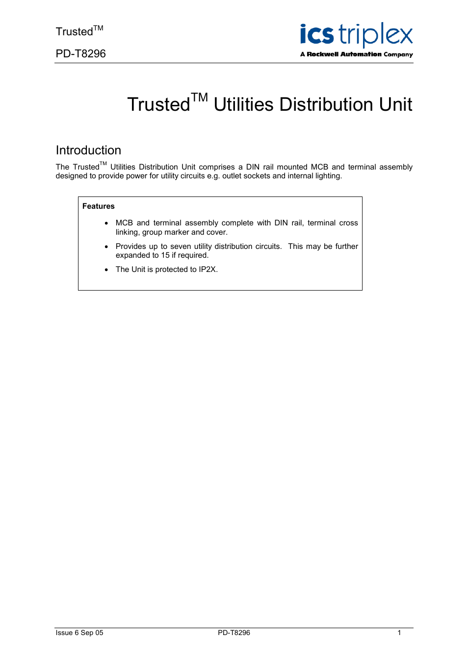 Rockwell Automation T8296 Trusted Utilities Distribution Unit User Manual | 10 pages