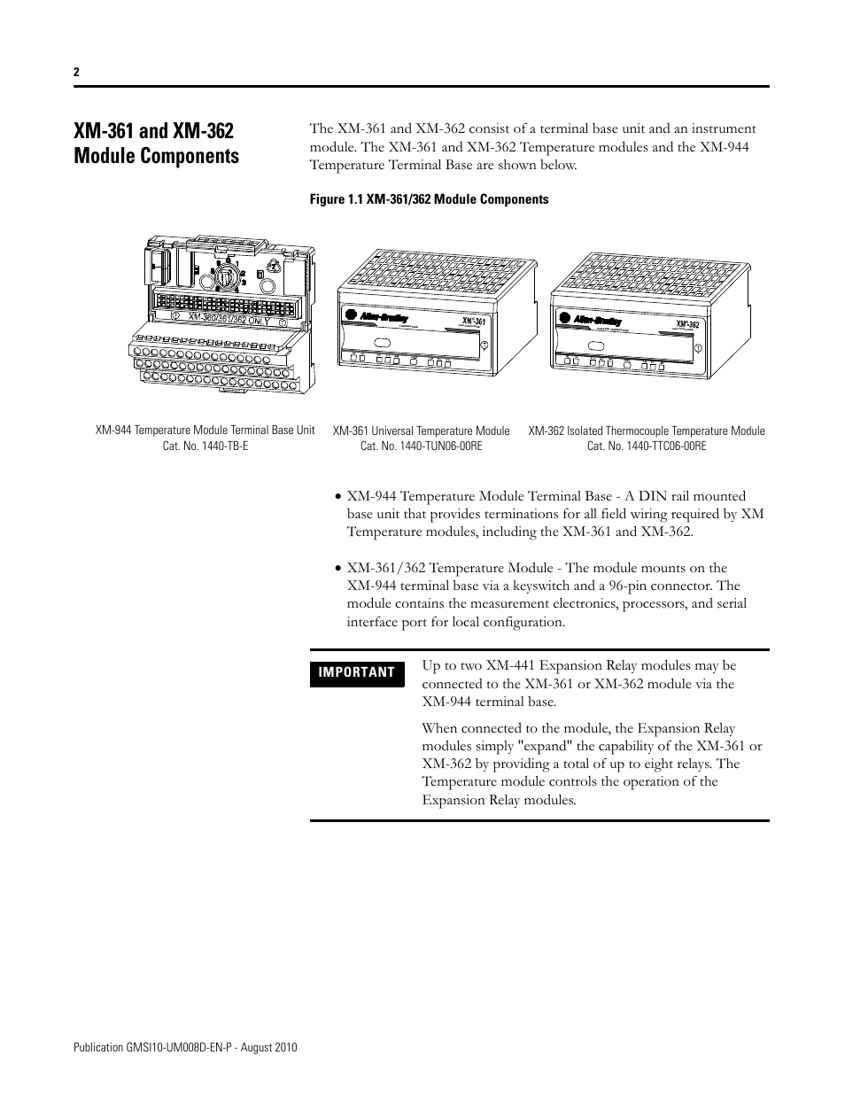 Xm-361 and xm-362 module components | Rockwell Automation 1440-TTC06-00RE XM-362 Temperature Module User Manual | Page 10 / 127