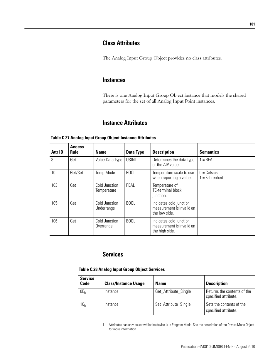 Class attributes, Instances, Instance attributes | Services, Instance attributes services | Rockwell Automation 1440-TTC06-00RE XM-362 Temperature Module User Manual | Page 109 / 127