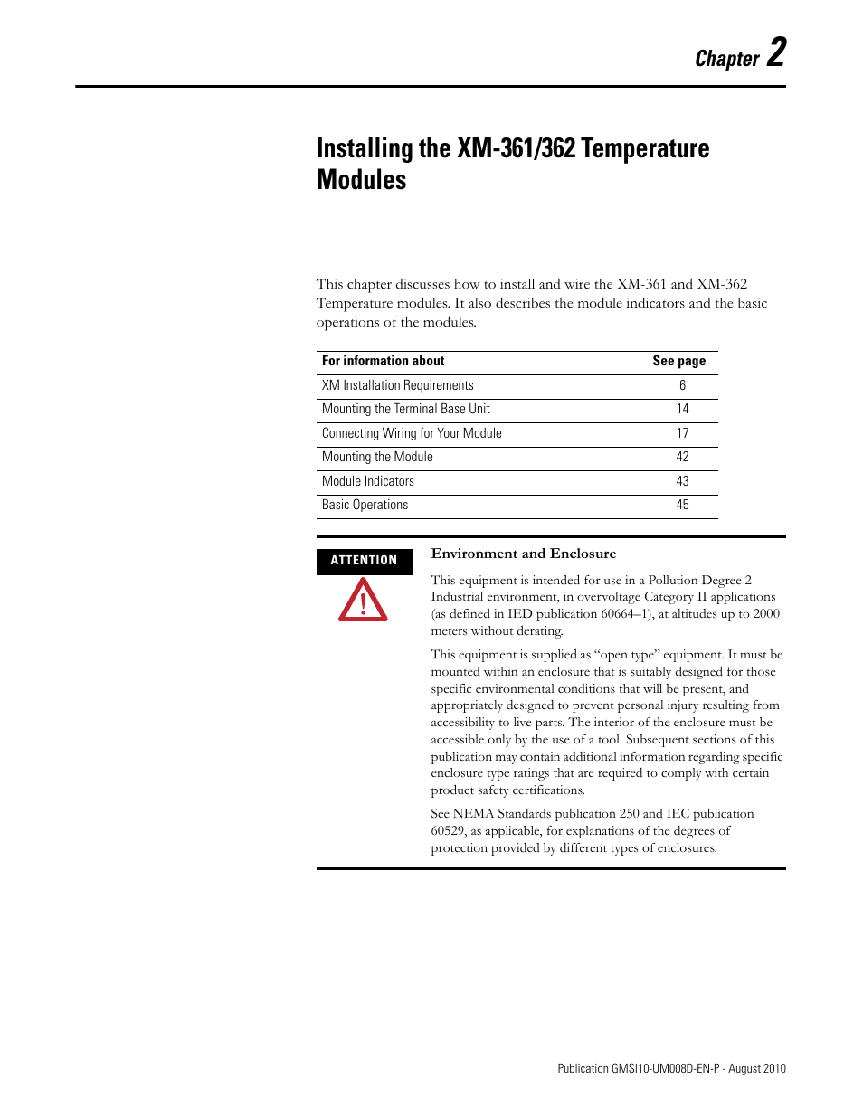 Installing the xm-361/362 temperature modules, Chapter 2, Chapter | Rockwell Automation 1440-TTC06-00RE XM-362 Temperature Module User Manual | Page 13 / 127