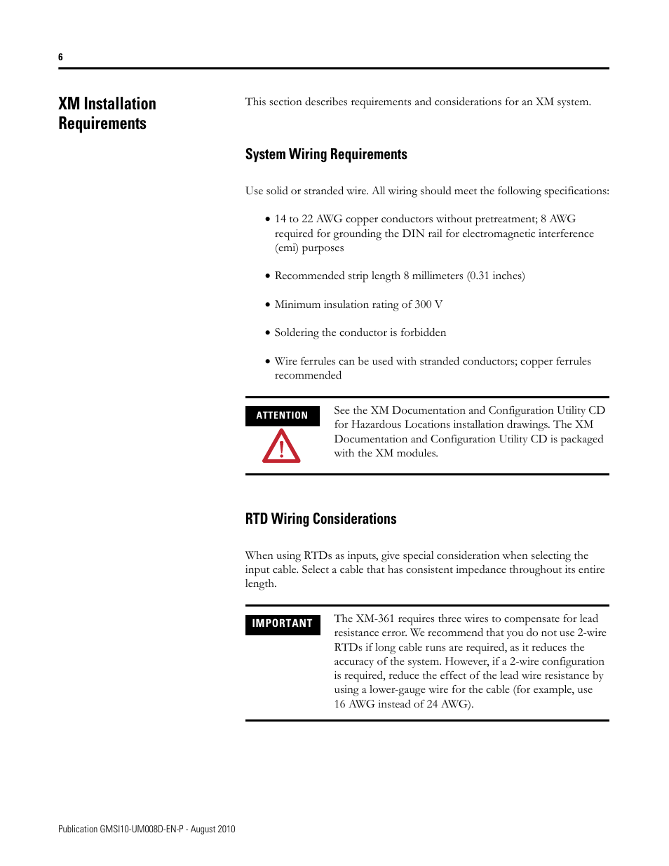 Xm installation requirements, System wiring requirements, Rtd wiring considerations | Rockwell Automation 1440-TTC06-00RE XM-362 Temperature Module User Manual | Page 14 / 127
