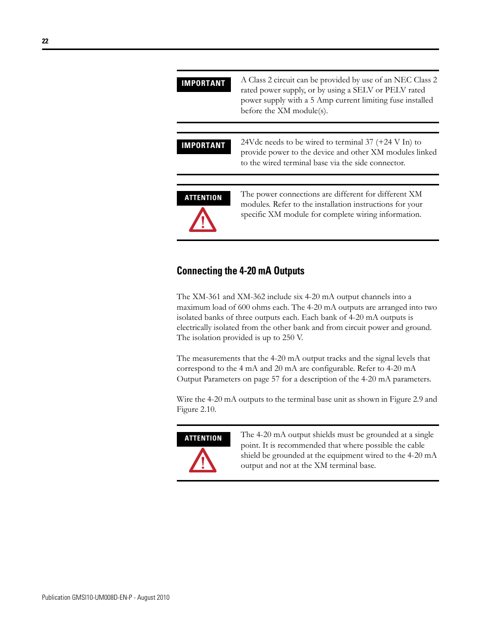 Connecting the 4-20 ma outputs | Rockwell Automation 1440-TTC06-00RE XM-362 Temperature Module User Manual | Page 30 / 127