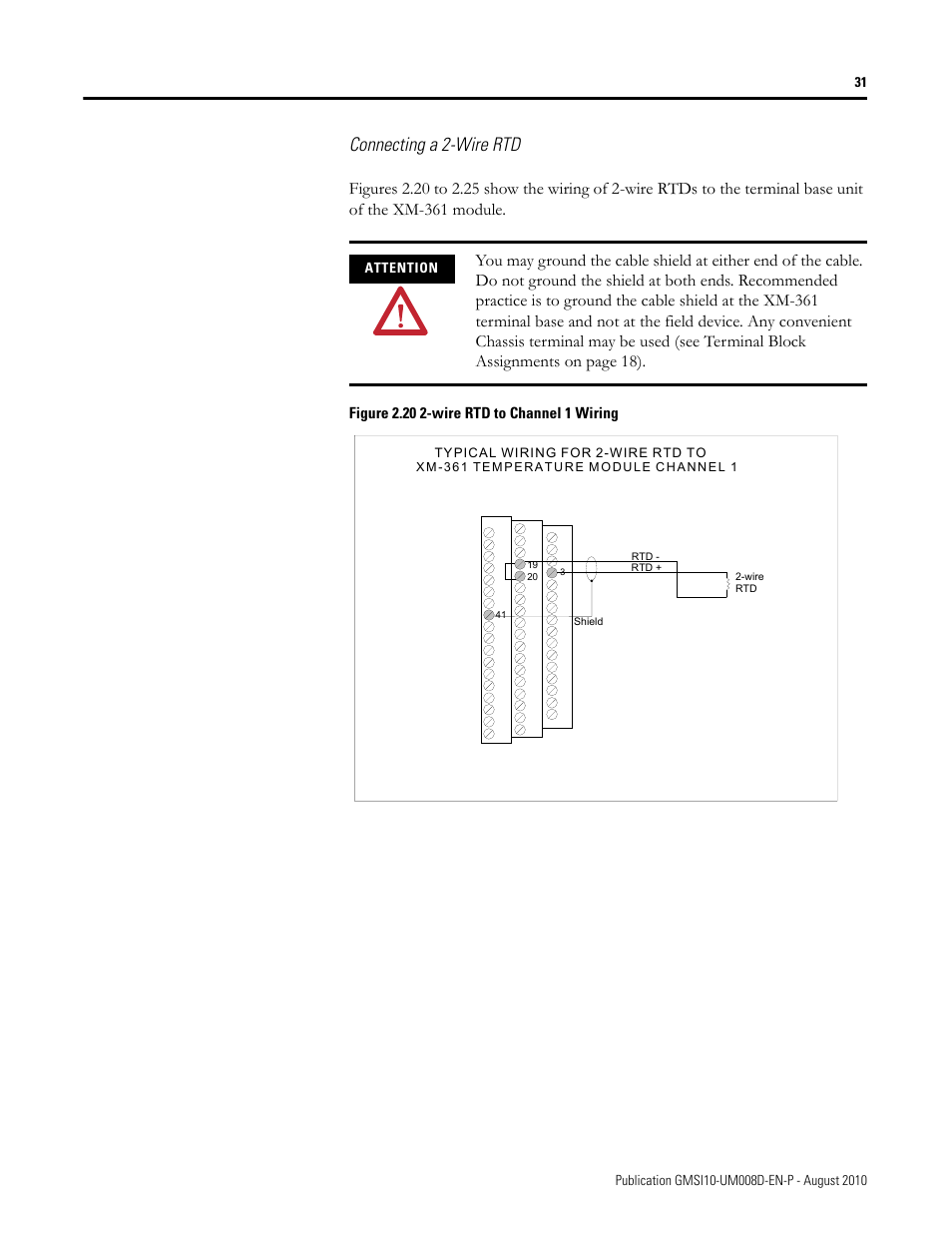 Connecting a 2-wire rtd | Rockwell Automation 1440-TTC06-00RE XM-362 Temperature Module User Manual | Page 39 / 127