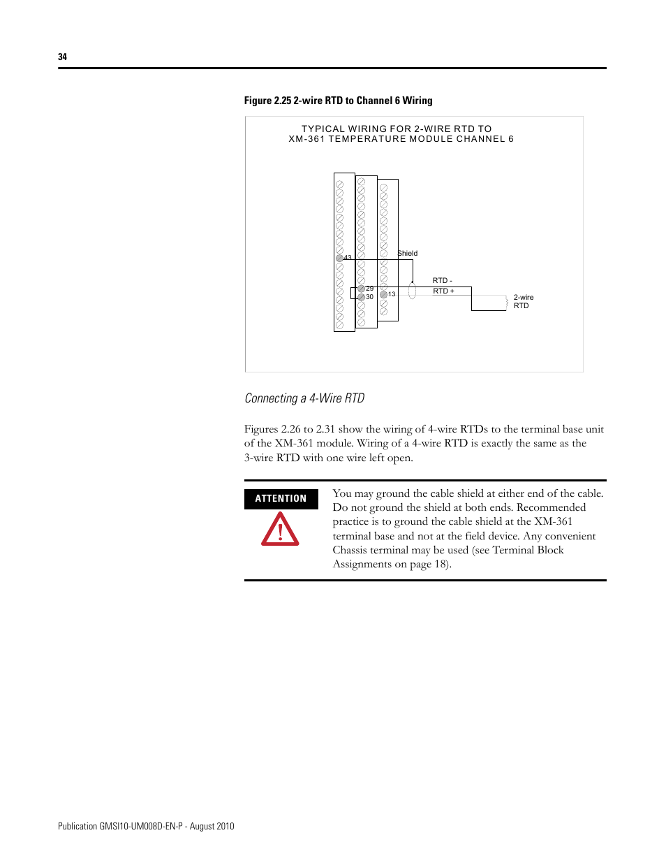 To 2.25 sho, Connecting a 4-wire rtd | Rockwell Automation 1440-TTC06-00RE XM-362 Temperature Module User Manual | Page 42 / 127