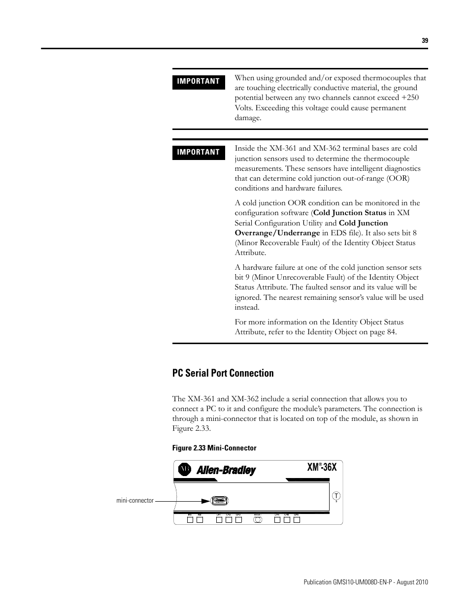 Pc serial port connection | Rockwell Automation 1440-TTC06-00RE XM-362 Temperature Module User Manual | Page 47 / 127