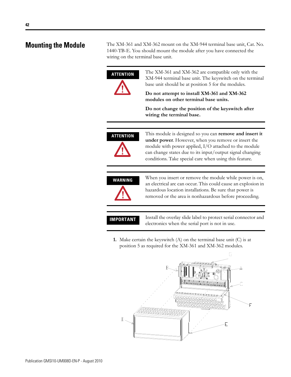 Mounting the module | Rockwell Automation 1440-TTC06-00RE XM-362 Temperature Module User Manual | Page 50 / 127