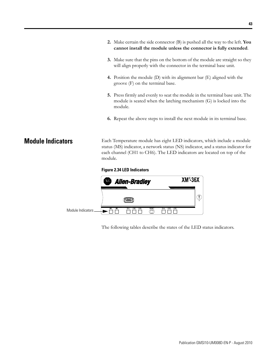 Module indicators | Rockwell Automation 1440-TTC06-00RE XM-362 Temperature Module User Manual | Page 51 / 127