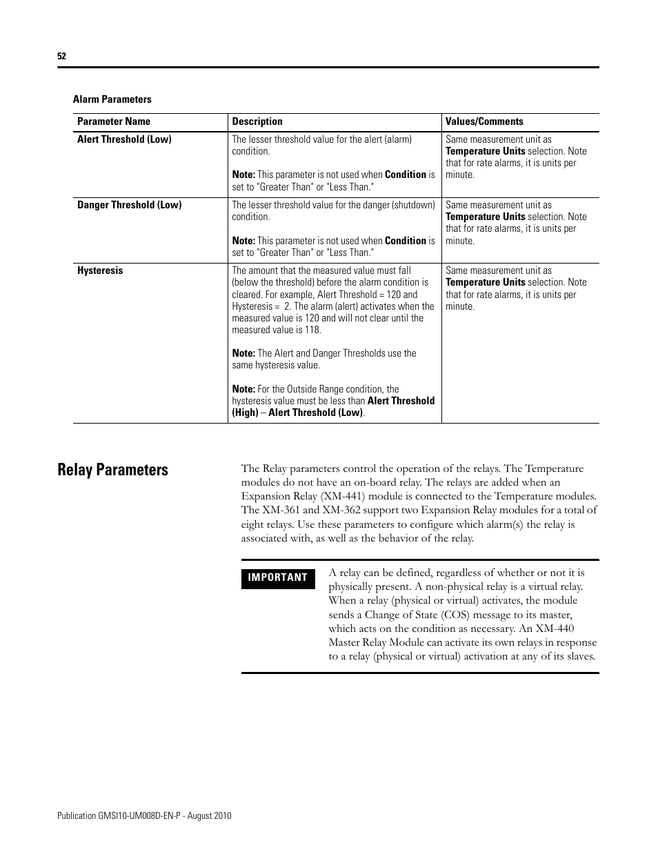 Relay parameters | Rockwell Automation 1440-TTC06-00RE XM-362 Temperature Module User Manual | Page 60 / 127
