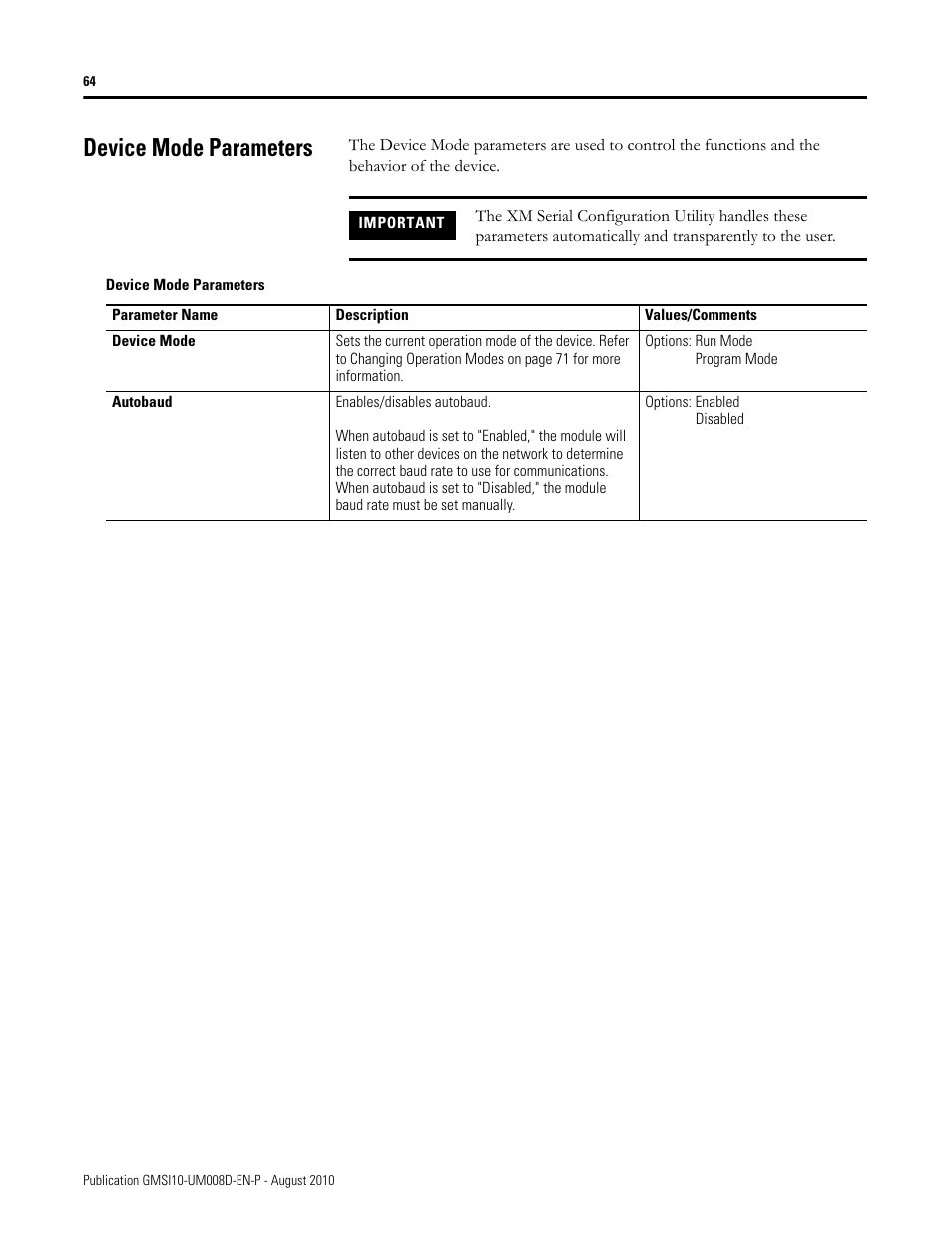Device mode parameters | Rockwell Automation 1440-TTC06-00RE XM-362 Temperature Module User Manual | Page 72 / 127