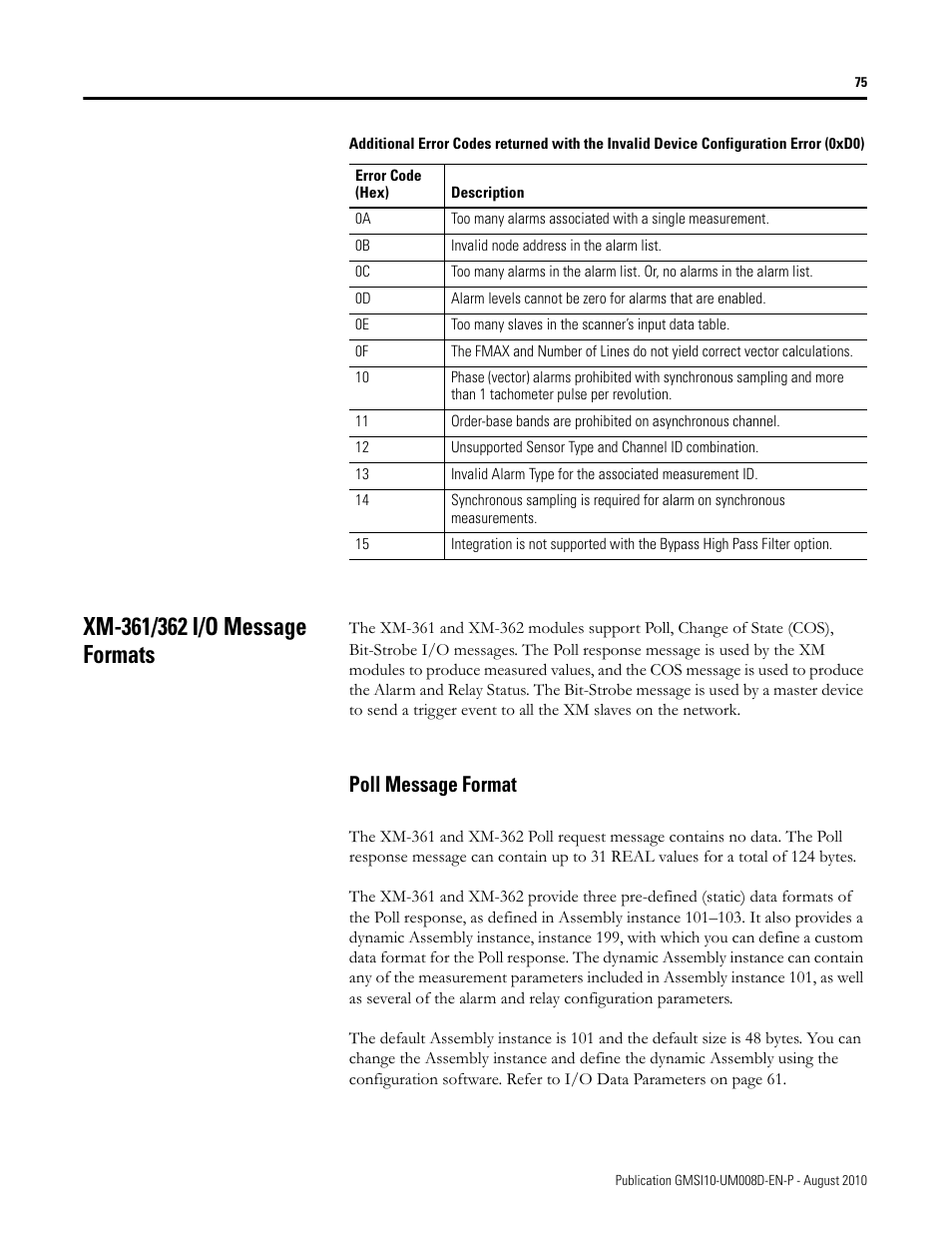 Xm-361/362 i/o message formats, Poll message format | Rockwell Automation 1440-TTC06-00RE XM-362 Temperature Module User Manual | Page 83 / 127