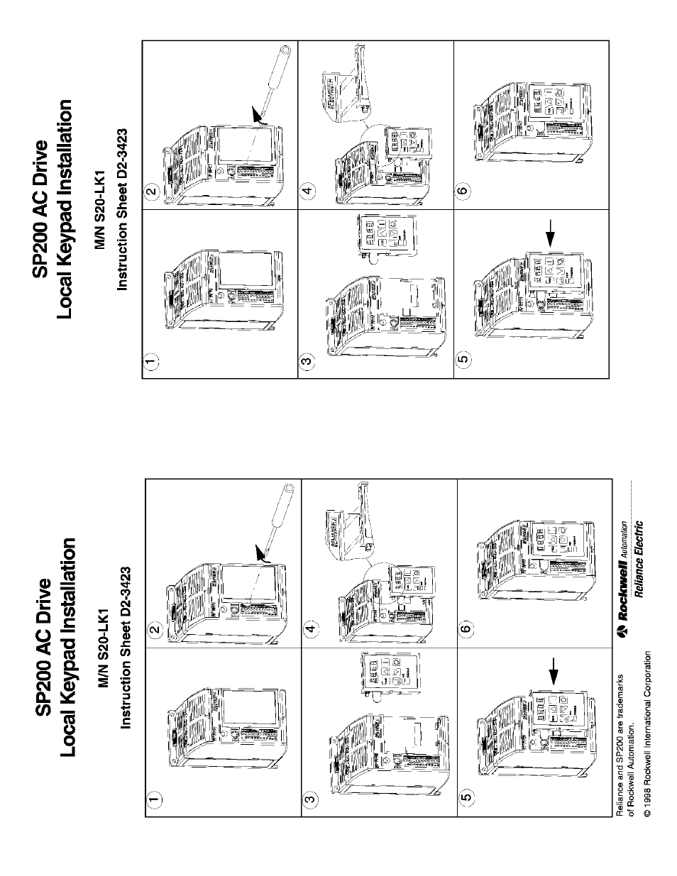 Rockwell Automation SP200  AC Drive Local Keypad Installation, M/N S20-LK1 User Manual | 2 pages