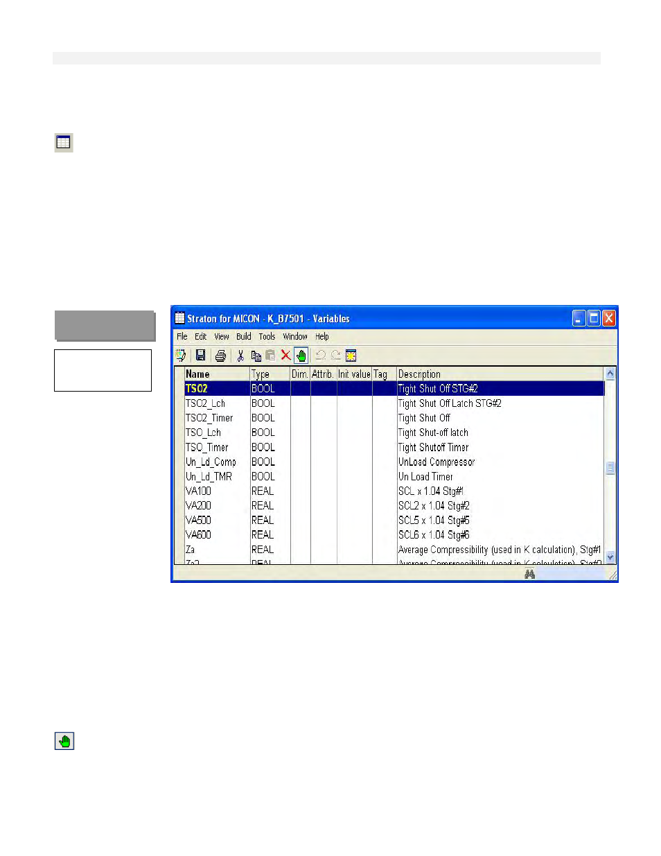 Variable editor, Creating new variables, Variable list - active grid | Rockwell Automation T6200 Compressor Anti-Surge and Capacity Controller User Manual | Page 127 / 196