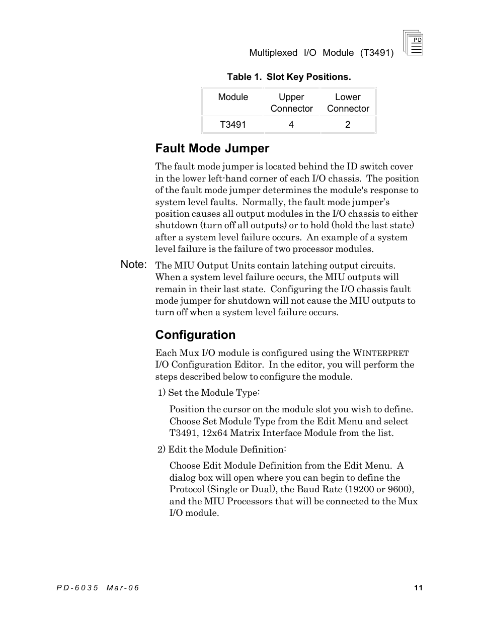 Fault mode jumper, Configuration | Rockwell Automation T3491 ICS Regent Multiplexed I/O Modules User Manual | Page 11 / 19