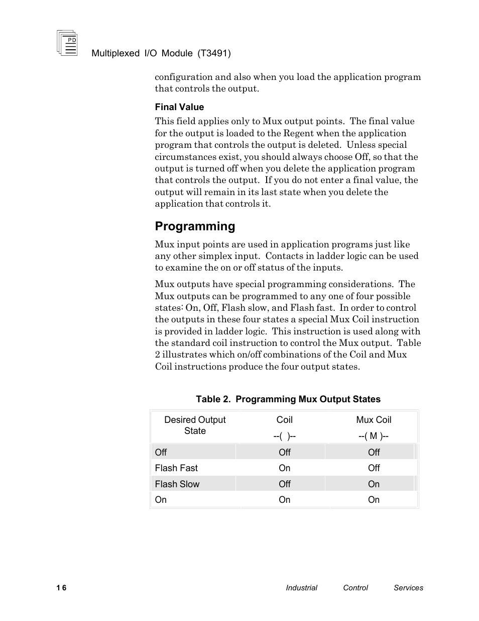 Programming | Rockwell Automation T3491 ICS Regent Multiplexed I/O Modules User Manual | Page 16 / 19
