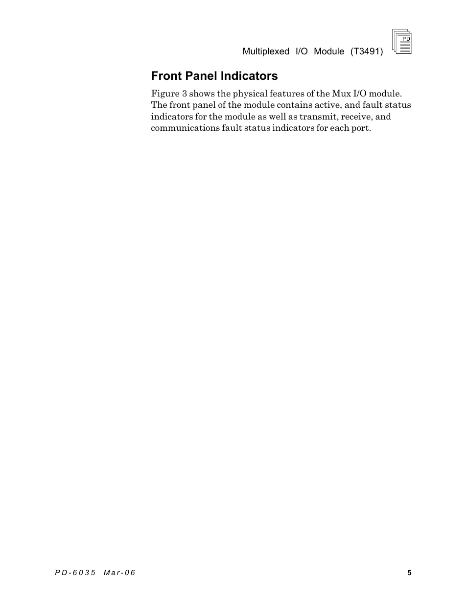 Front panel indicators | Rockwell Automation T3491 ICS Regent Multiplexed I/O Modules User Manual | Page 5 / 19
