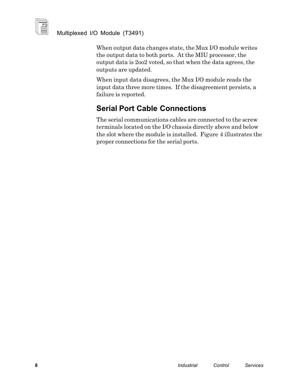 Serial port cable connections | Rockwell Automation T3491 ICS Regent Multiplexed I/O Modules User Manual | Page 8 / 19