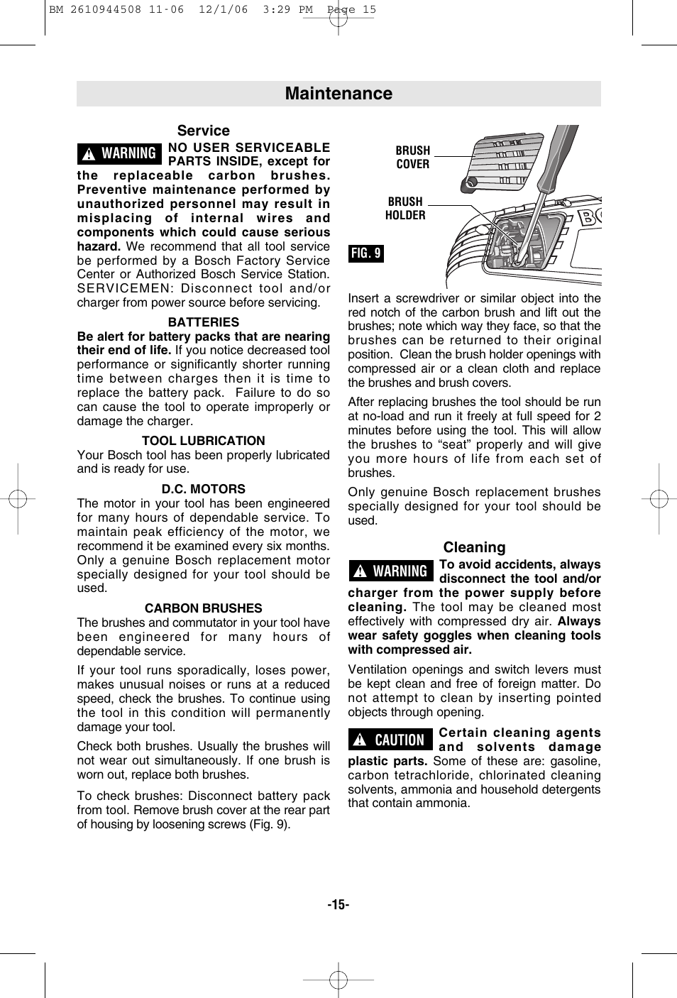 Maintenance | Bosch 18636 User Manual | Page 15 / 48