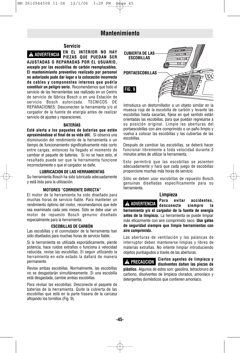 Mantenimiento | Bosch 18636 User Manual | Page 45 / 48