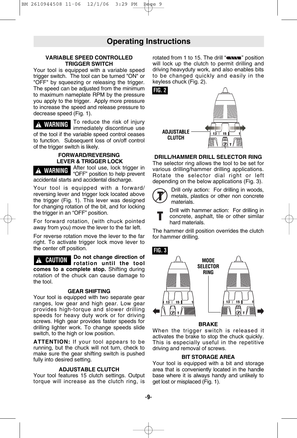 Operating instructions, Caution, Warning | Bosch 18636 User Manual | Page 9 / 48