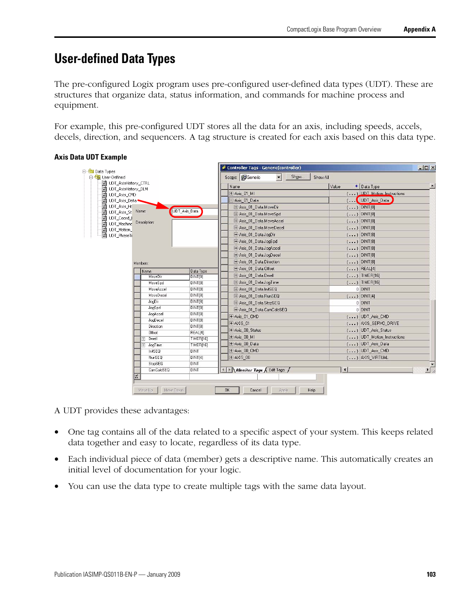 User-defined data types | Rockwell Automation 2098 CompactLogix Indexing Motion Accelerator Toolkit Quick Start User Manual | Page 103 / 136