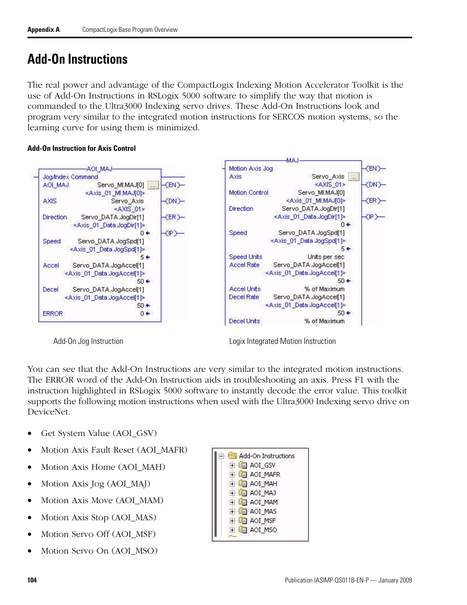 Add-on instructions | Rockwell Automation 2098 CompactLogix Indexing Motion Accelerator Toolkit Quick Start User Manual | Page 104 / 136
