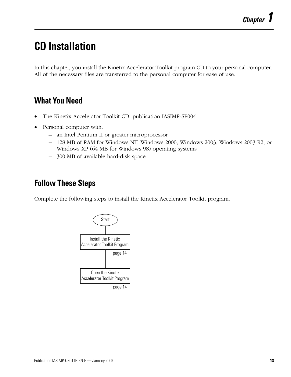 Chapter 1 - cd installation, What you need, Follow these steps | Chapter 1, Cd installation, What you need follow these steps, Chapter | Rockwell Automation 2098 CompactLogix Indexing Motion Accelerator Toolkit Quick Start User Manual | Page 13 / 136
