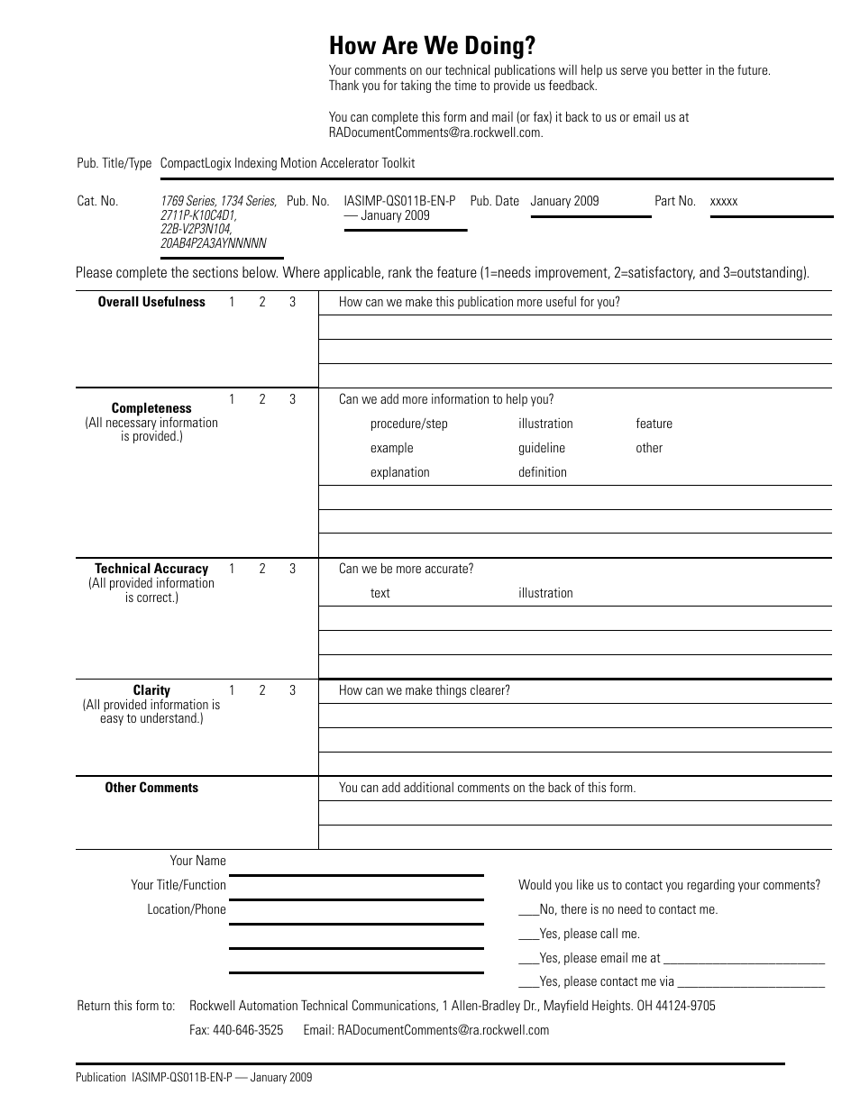 How are we doing | Rockwell Automation 2098 CompactLogix Indexing Motion Accelerator Toolkit Quick Start User Manual | Page 133 / 136